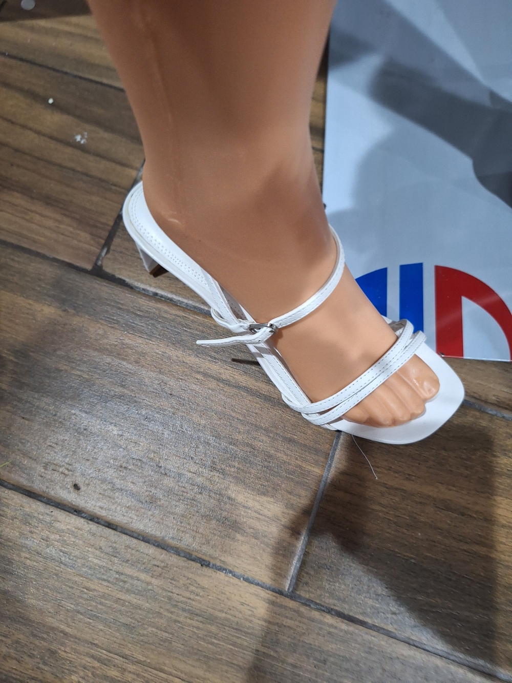 Women's White Strappy Low-Heel Sandals with Ankle Buckle